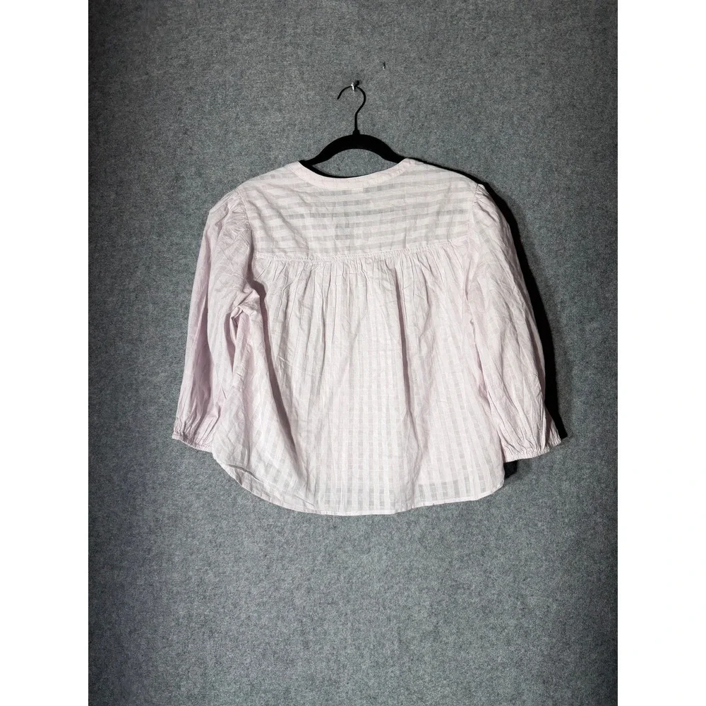 Old Navy Womens Pale Lilac Dobby Stripe Cotton 3/4 Puff Sleeve Blouse Medium